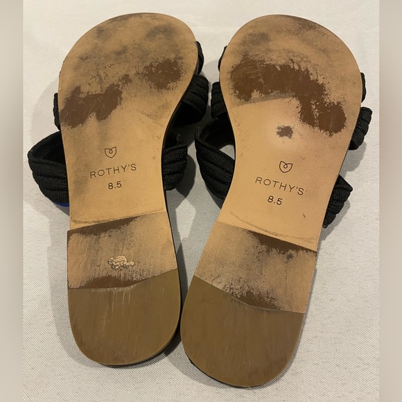 ROTHY’S Stretch Triple Band Stretch Black Leather Sandals Women’s Size 8 1/2 - Picture 3 of 3